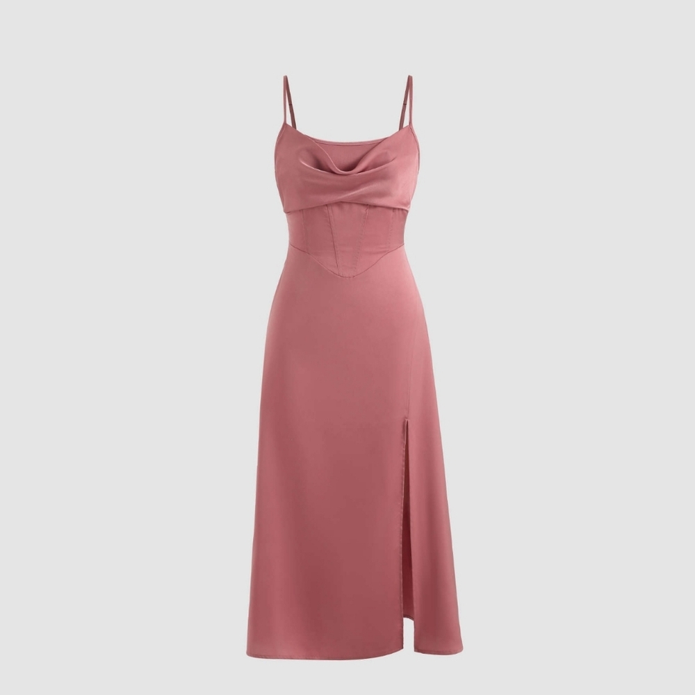 Cider Pink Satin Corset Style Midi Dress - Size Small